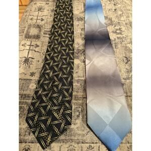2pc Hubert Milano Mens Necktie Lot 100% Silk Italian Geometric Designer Ties